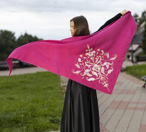 Косынка женская большая "Лен с росписью" модель 924