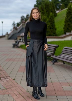 Юбка женская "С карманом" модель 533 экокожа черная