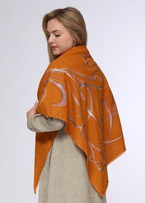 Косынка женская большая "Лен с росписью" модель 924